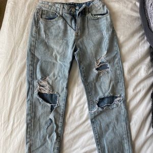 cropped ripped mom jeans